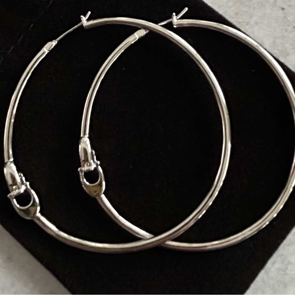 COACH Interlocking Signature C Large Hoop Earrings, Silver NWOT - Picture 2 of 7